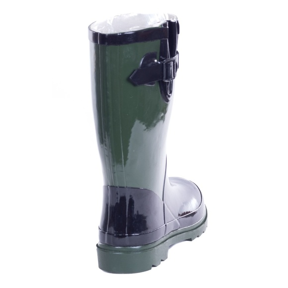 Women's Rubber Rain Boots,Mid-Calf 11" Green Black - Picture 3 of 4